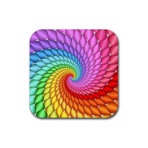 Psychedelic Rainbow Spiral Rubber Coaster (Square) from ArtsNow.com Front