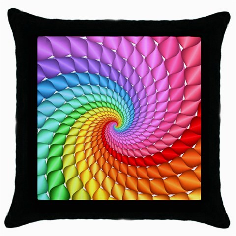 Psychedelic Rainbow Spiral Throw Pillow Case (Black) from ArtsNow.com Front