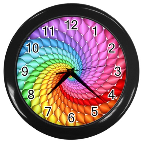 Psychedelic Rainbow Spiral Wall Clock (Black) from ArtsNow.com Front