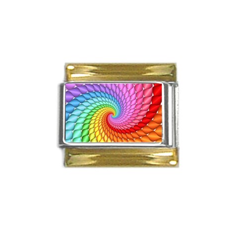 Psychedelic Rainbow Spiral Gold Trim Italian Charm (9mm) from ArtsNow.com Front