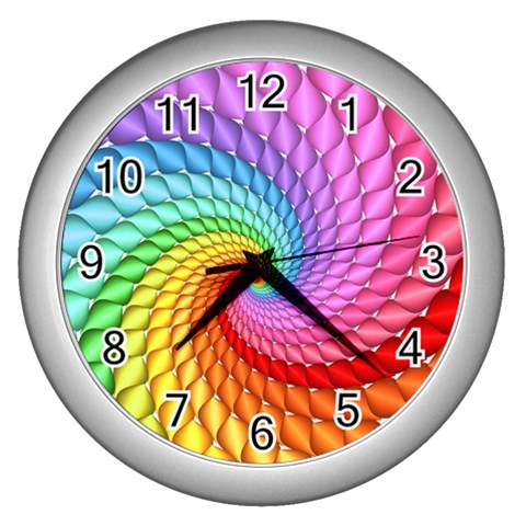 Psychedelic Rainbow Spiral Wall Clock (Silver) from ArtsNow.com Front