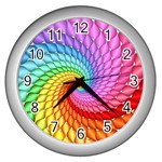 Psychedelic Rainbow Spiral Wall Clock (Silver)