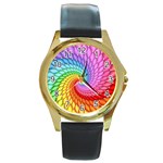 Psychedelic Rainbow Spiral Round Gold Metal Watch