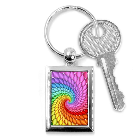 Psychedelic Rainbow Spiral Key Chain (Rectangle) from ArtsNow.com Front