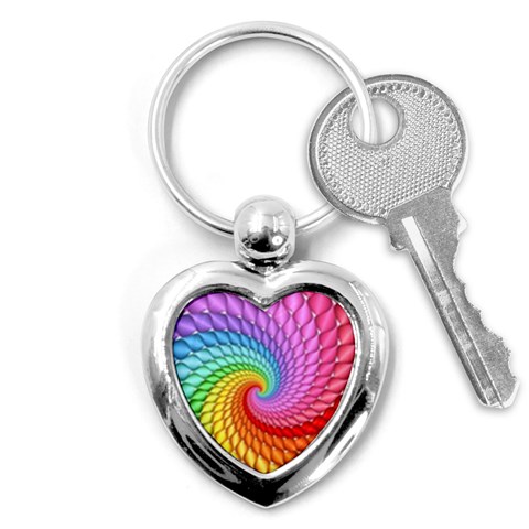 Psychedelic Rainbow Spiral Key Chain (Heart) from ArtsNow.com Front