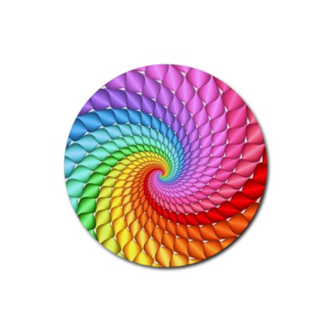 Psychedelic Rainbow Spiral Rubber Coaster (Round) from ArtsNow.com Front