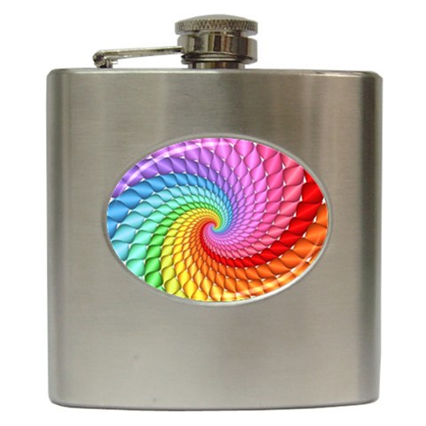 Psychedelic Rainbow Spiral Hip Flask (6 oz) from ArtsNow.com Front