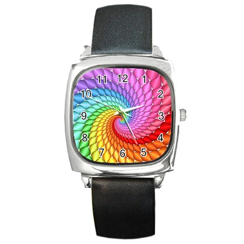 Psychedelic Rainbow Spiral Square Metal Watch from ArtsNow.com Front