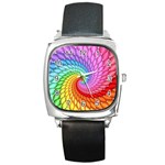 Psychedelic Rainbow Spiral Square Metal Watch