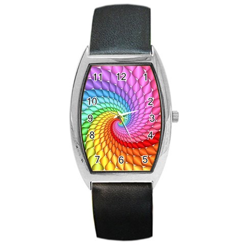 Psychedelic Rainbow Spiral Barrel Style Metal Watch from ArtsNow.com Front