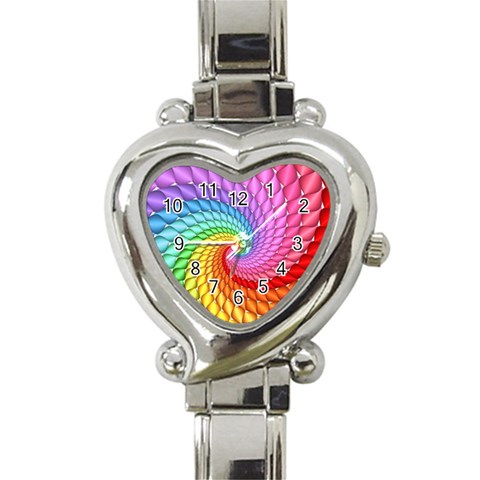 Psychedelic Rainbow Spiral Heart Italian Charm Watch from ArtsNow.com Front