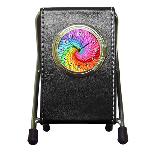 Psychedelic Rainbow Spiral Pen Holder Desk Clock from ArtsNow.com Front