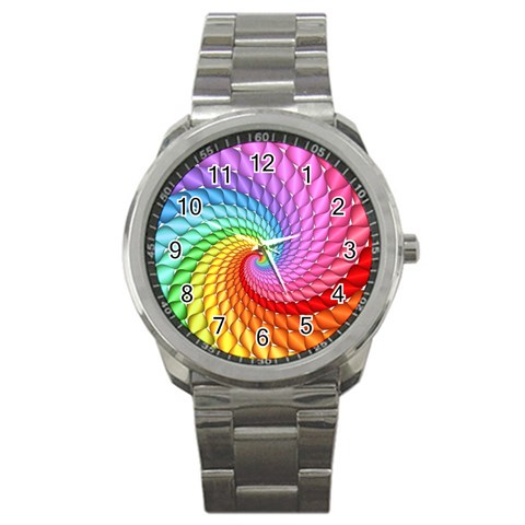 Psychedelic Rainbow Spiral Sport Metal Watch from ArtsNow.com Front