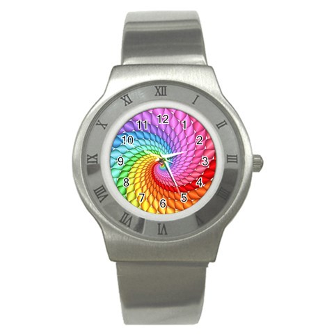 Psychedelic Rainbow Spiral Stainless Steel Watch from ArtsNow.com Front