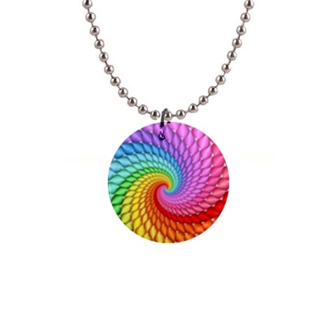 Psychedelic Rainbow Spiral 1  Button Necklace from ArtsNow.com Front