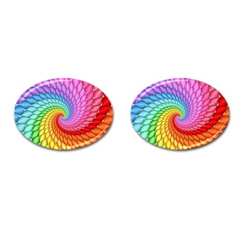 Psychedelic Rainbow Spiral Cufflinks (Oval) from ArtsNow.com Front(Pair)