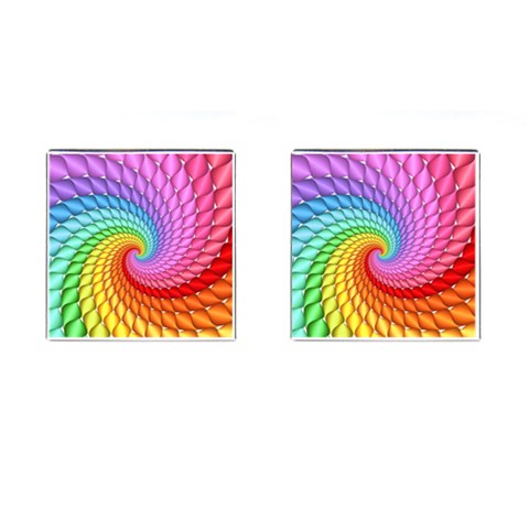 Psychedelic Rainbow Spiral Cufflinks (Square) from ArtsNow.com Front(Pair)