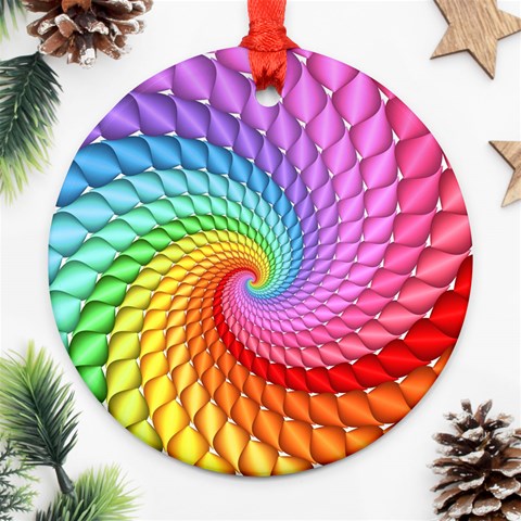 Psychedelic Rainbow Spiral Round Ornament (Two Sides) from ArtsNow.com Back