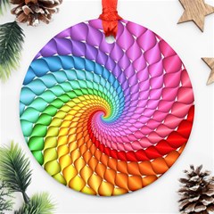 Psychedelic Rainbow Spiral Round Ornament (Two Sides) from ArtsNow.com Back