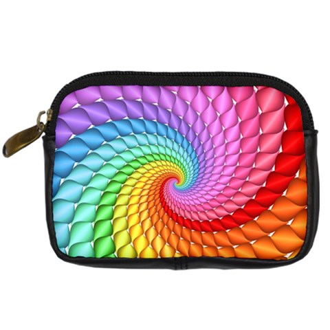 Psychedelic Rainbow Spiral Digital Camera Leather Case from ArtsNow.com Front