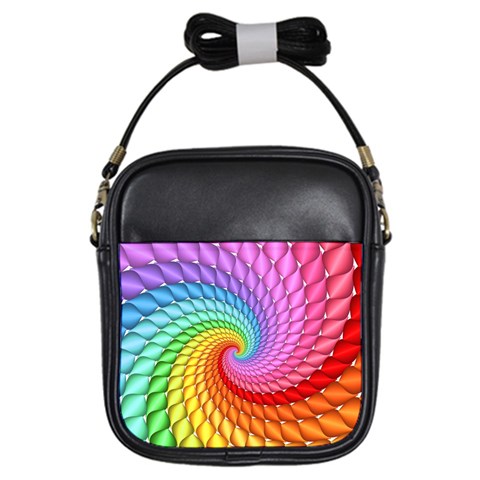 Psychedelic Rainbow Spiral Girls Sling Bag from ArtsNow.com Front