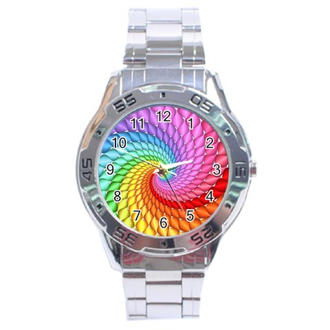 Psychedelic Rainbow Spiral Stainless Steel Analogue Watch from ArtsNow.com Front