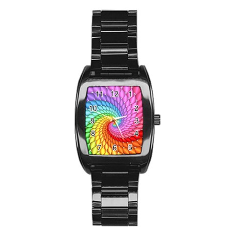 Psychedelic Rainbow Spiral Stainless Steel Barrel Watch from ArtsNow.com Front