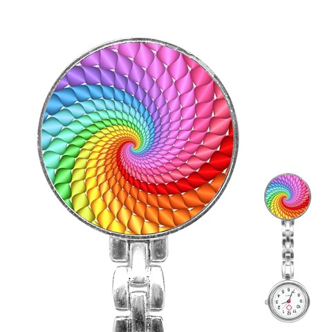 Psychedelic Rainbow Spiral Stainless Steel Nurses Watch from ArtsNow.com Front