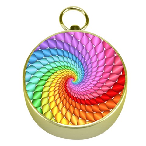 Psychedelic Rainbow Spiral Gold Compass from ArtsNow.com Front