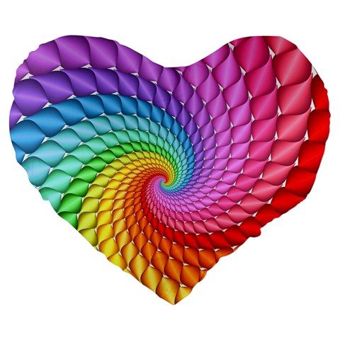 Psychedelic Rainbow Spiral Large 19  Premium Flano Heart Shape Cushion from ArtsNow.com Front