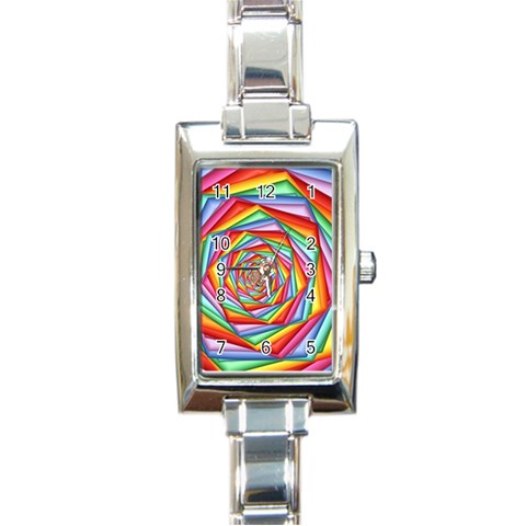 Psychedelic Rainbow Spiral Rectangle Italian Charm Watch from ArtsNow.com Front