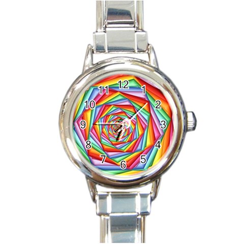 Psychedelic Rainbow Spiral Round Italian Charm Watch from ArtsNow.com Front