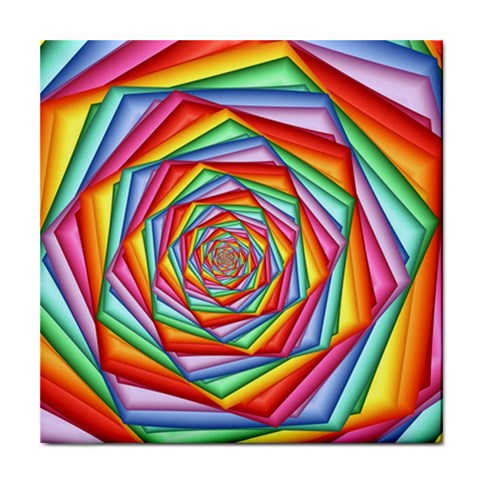 Psychedelic Rainbow Spiral Tile Coaster from ArtsNow.com Front