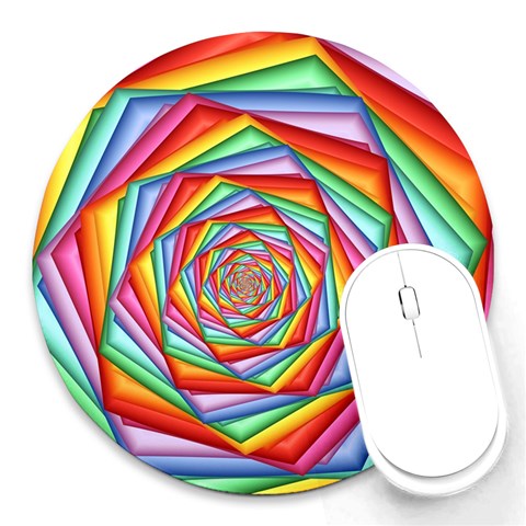 Psychedelic Rainbow Spiral Round Mousepad from ArtsNow.com Front