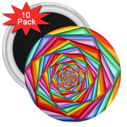 Psychedelic Rainbow Spiral 3  Magnet (10 pack) from ArtsNow.com Front