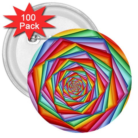 Psychedelic Rainbow Spiral 3  Button (100 pack) from ArtsNow.com Front