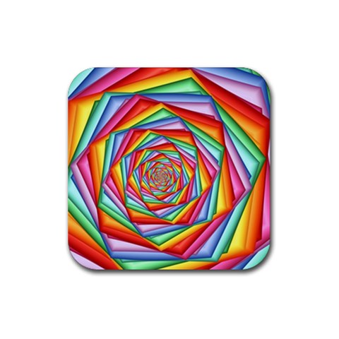 Psychedelic Rainbow Spiral Rubber Coaster (Square) from ArtsNow.com Front