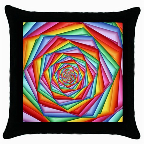 Psychedelic Rainbow Spiral Throw Pillow Case (Black) from ArtsNow.com Front