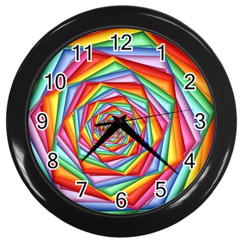 Psychedelic Rainbow Spiral Wall Clock (Black) from ArtsNow.com Front