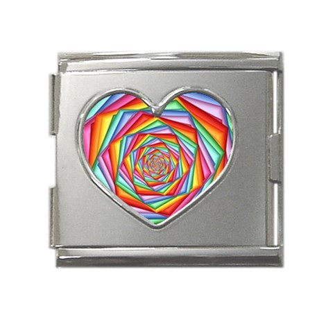 Psychedelic Rainbow Spiral Mega Link Heart Italian Charm (18mm) from ArtsNow.com Front