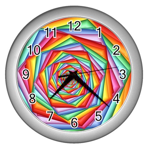 Psychedelic Rainbow Spiral Wall Clock (Silver) from ArtsNow.com Front