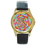 Psychedelic Rainbow Spiral Round Gold Metal Watch