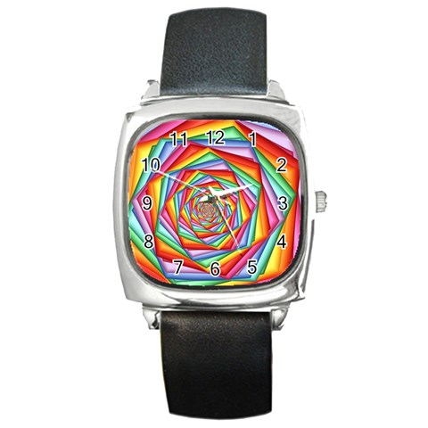 Psychedelic Rainbow Spiral Square Metal Watch from ArtsNow.com Front