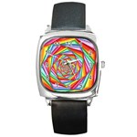 Psychedelic Rainbow Spiral Square Metal Watch