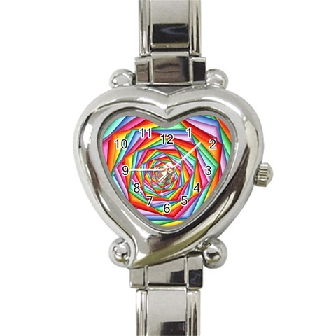 Psychedelic Rainbow Spiral Heart Italian Charm Watch from ArtsNow.com Front