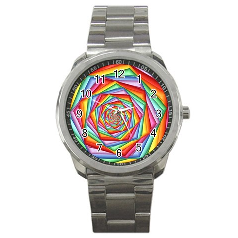 Psychedelic Rainbow Spiral Sport Metal Watch from ArtsNow.com Front