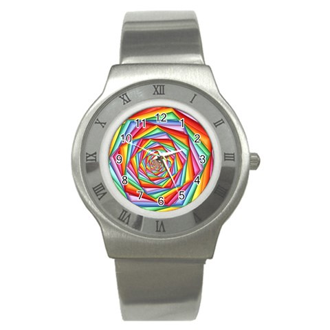 Psychedelic Rainbow Spiral Stainless Steel Watch from ArtsNow.com Front