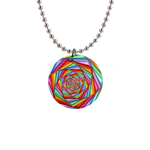 Psychedelic Rainbow Spiral 1  Button Necklace from ArtsNow.com Front