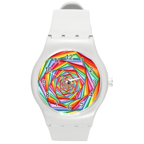 Psychedelic Rainbow Spiral Round Plastic Sport Watch (M) from ArtsNow.com Front