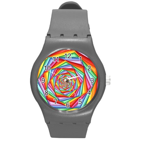 Psychedelic Rainbow Spiral Round Plastic Sport Watch (M) from ArtsNow.com Front